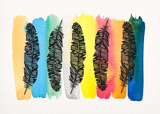 rainbow feathers handdrawn
