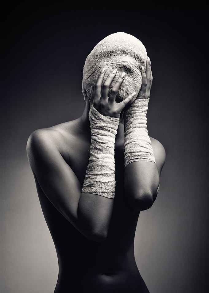 Woman in bandages