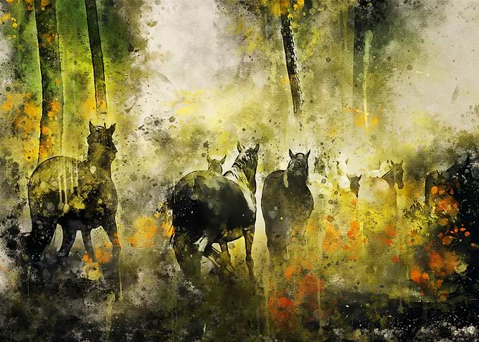 watercolor wild horses