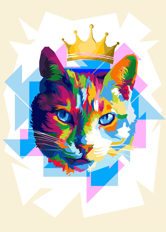 cat with crown in colorful
