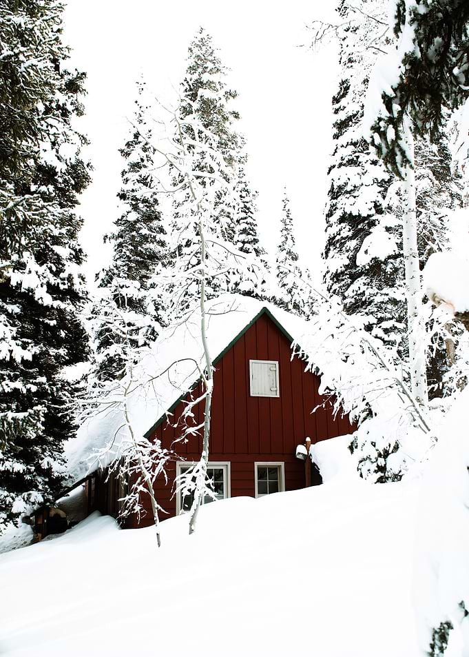 Log Cabin In Winter Forest