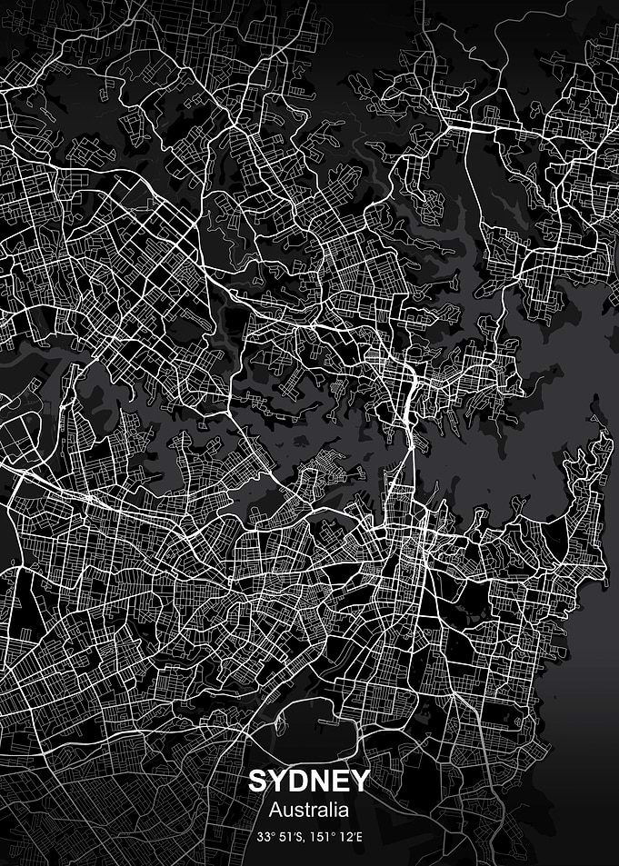 sydney city map black