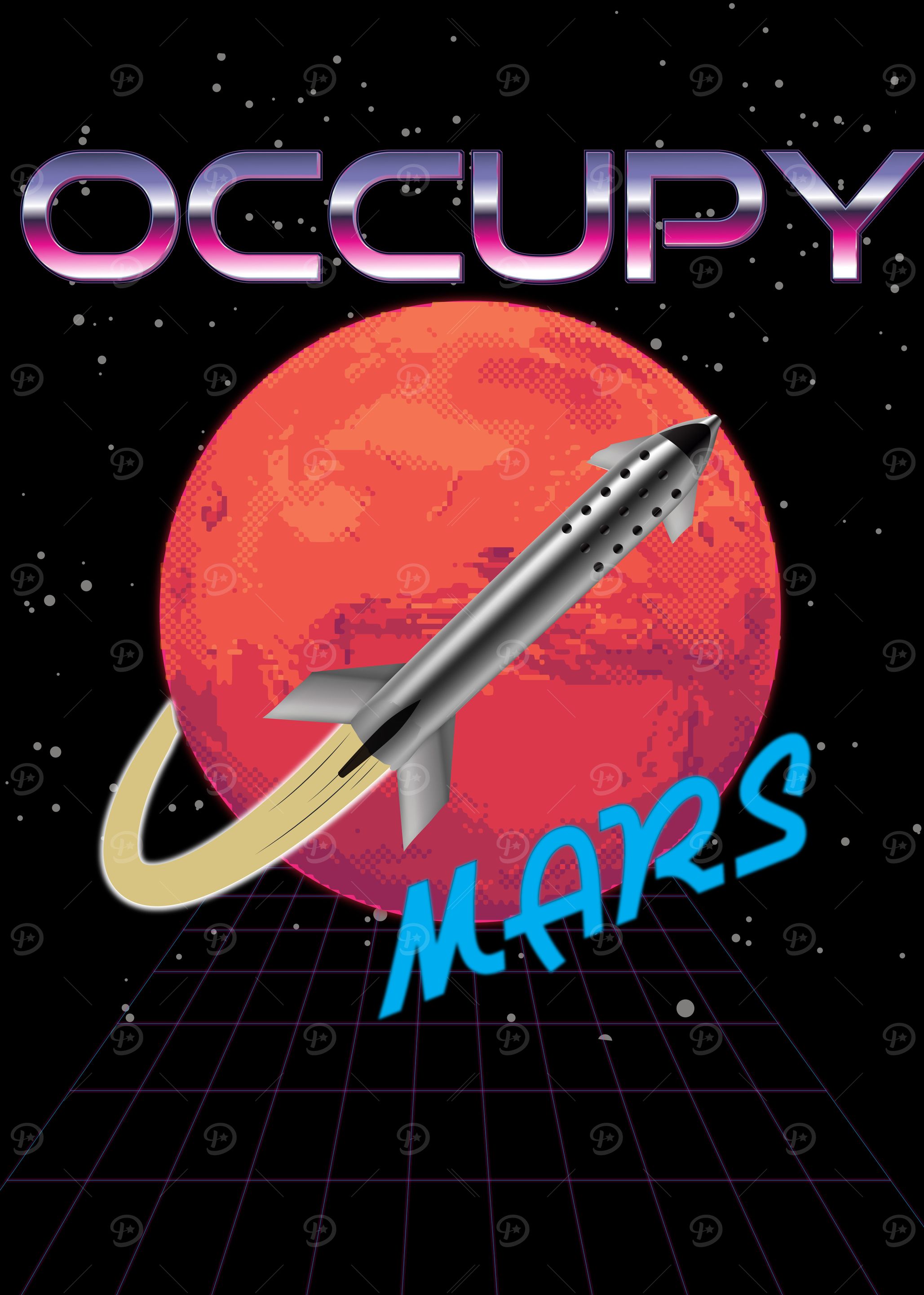 Occupy mars Rocket neon