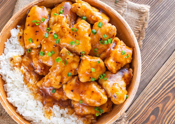 Bowl of orange chicken