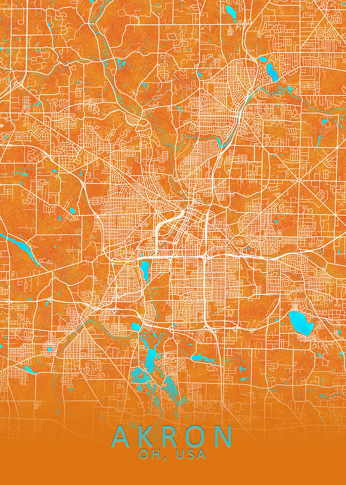 Akron OH USA City Map Gold