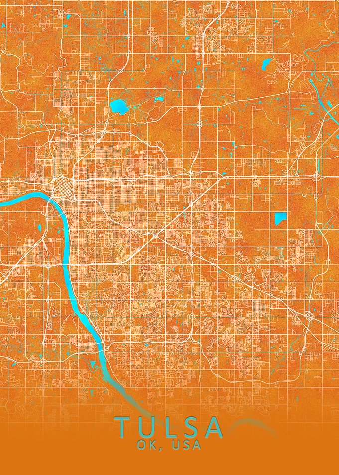 Tulsa OK USA City Map Gold