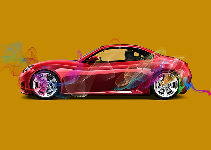 red car on smoke