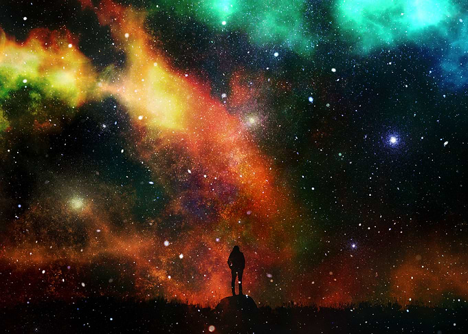 man alone in space