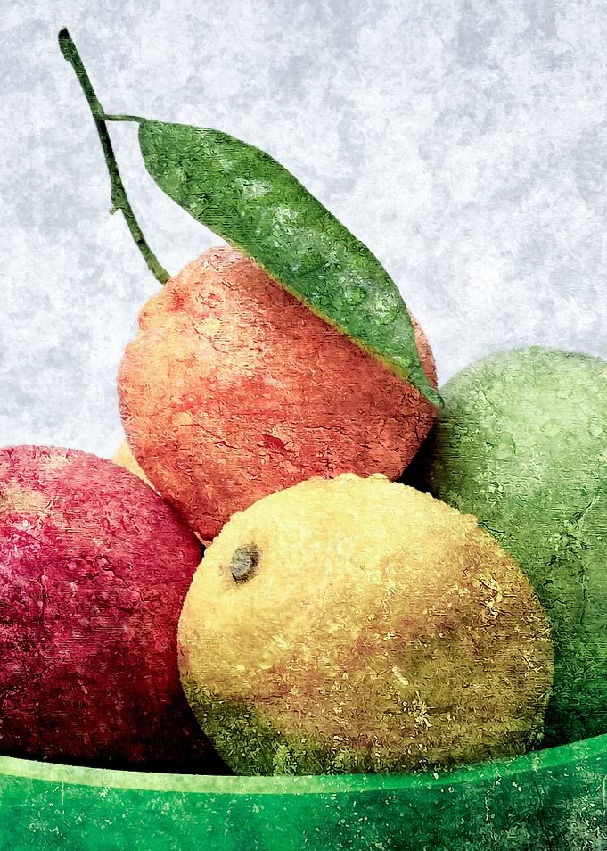 Fruits In A Green Bowl