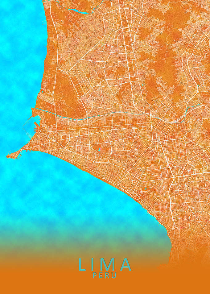 Lima Peru City Map Gold