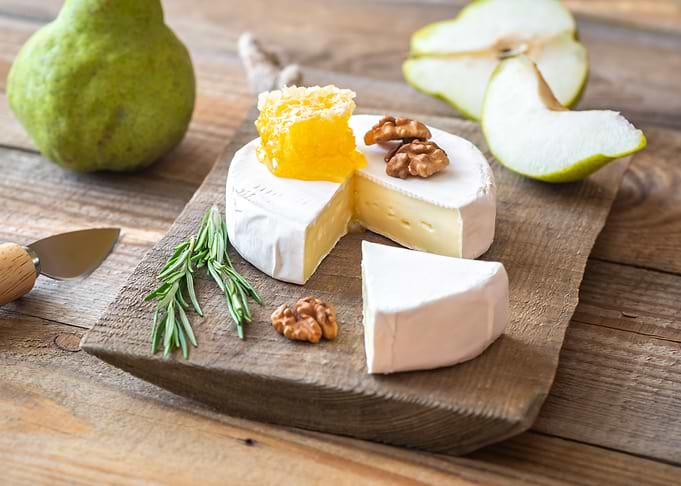 Camembert cheese with pear
