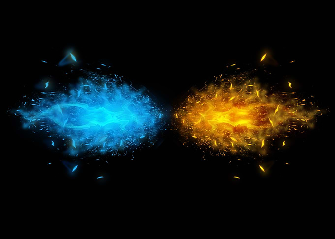 blue and red fire