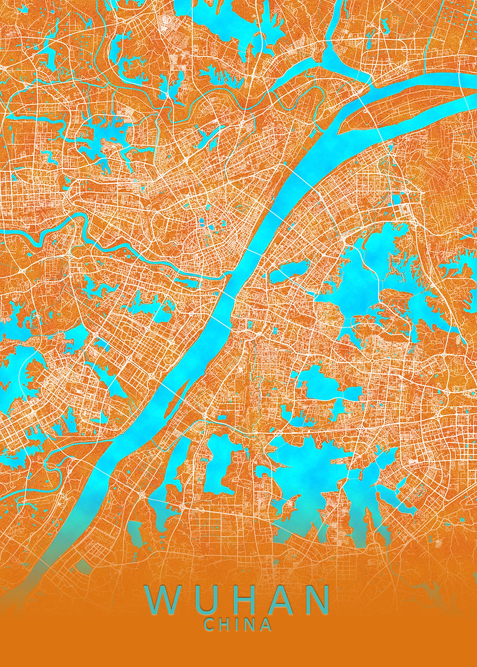 Wuhan China City Map Gold