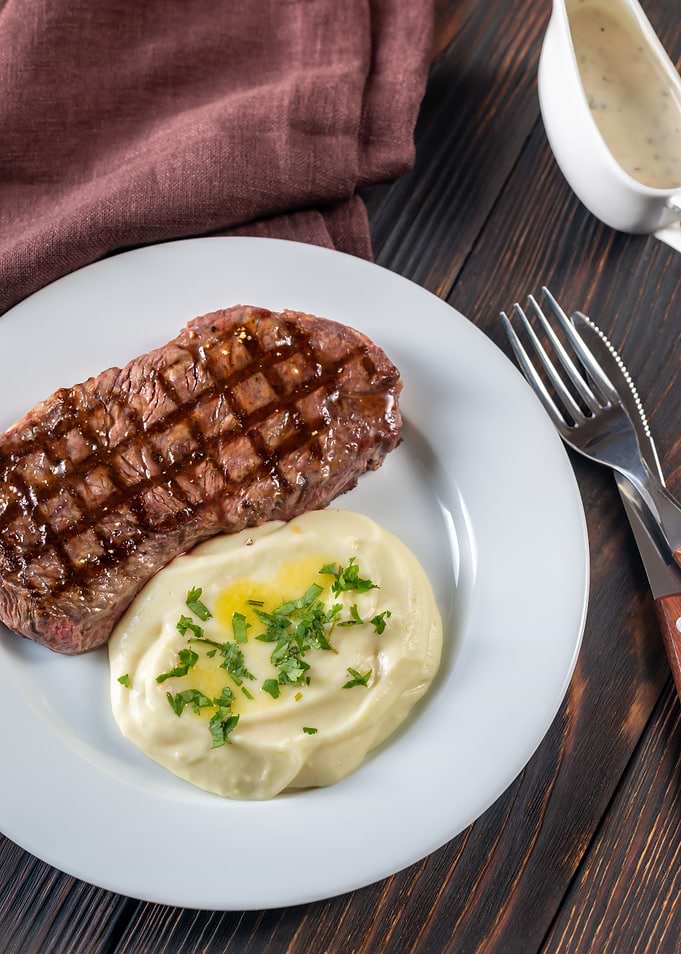 Strip steak with garnish