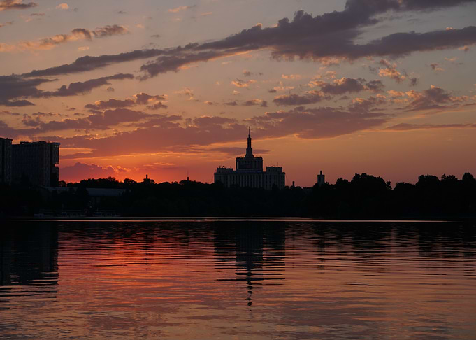 City skyline sunset