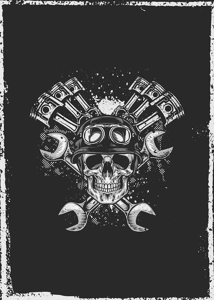 Grunge Retro Biker Skull