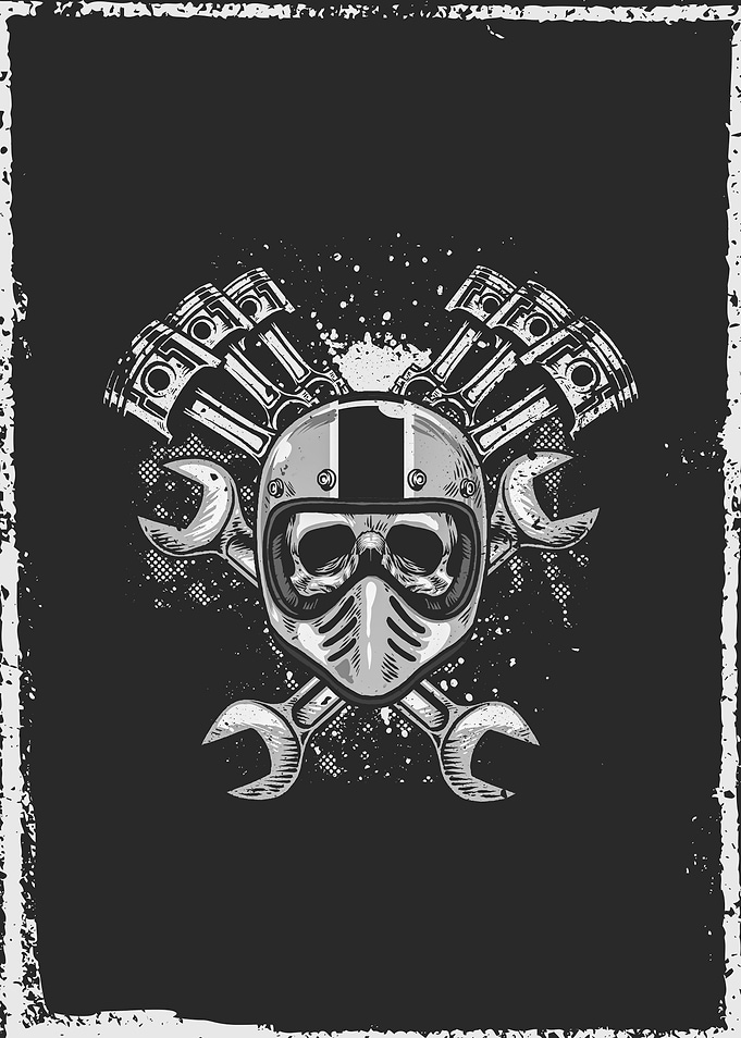 Grunge Retro Biker Skull