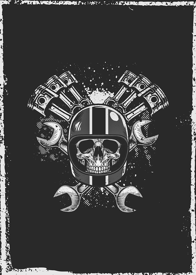 Grunge Retro Biker Skull