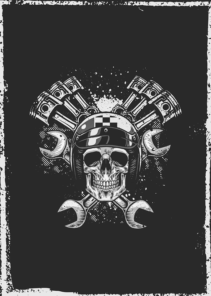 Grunge Retro Biker Skull