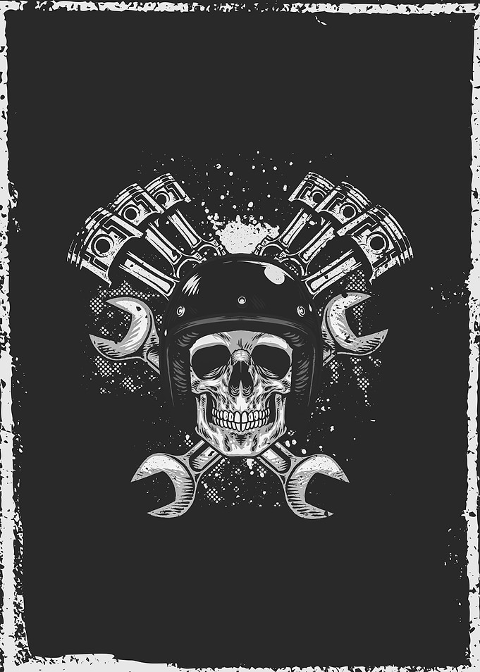 Grunge Retro Biker Skull