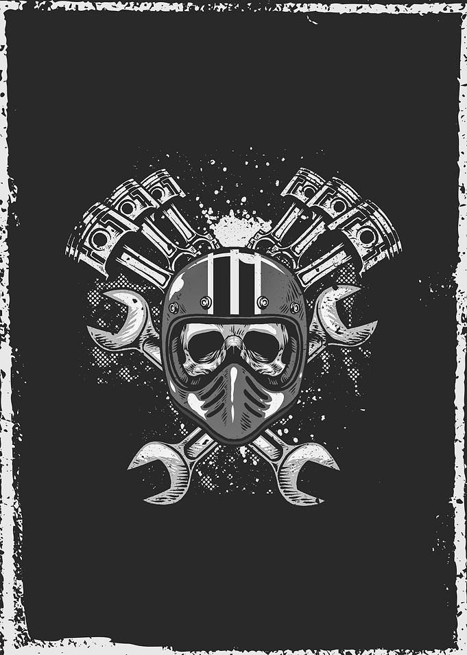 Grunge Retro Biker Skull