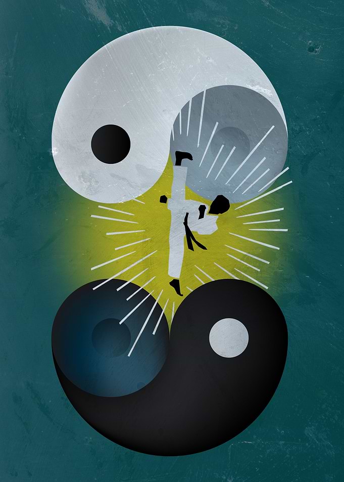 Kick open yin yang sphere
