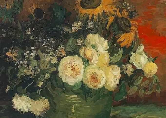 Van Gogh sunflowers roses