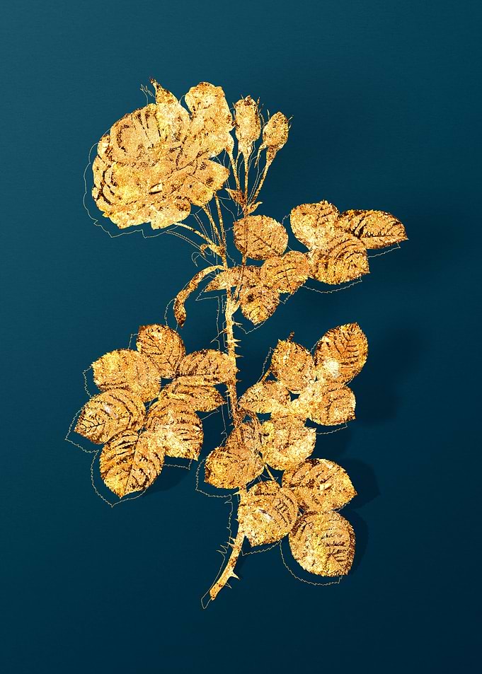 Gold Flowers on Teal