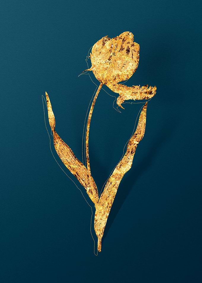 Gold Teal Vintage Florals