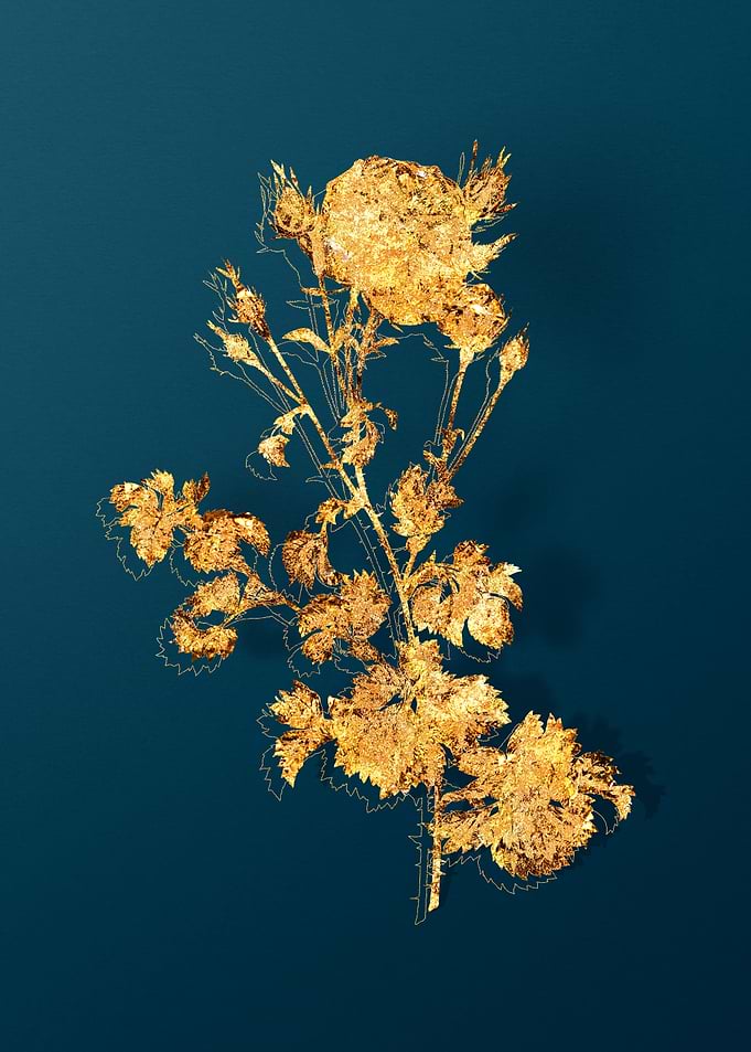 Gold Flower on Teal Blue