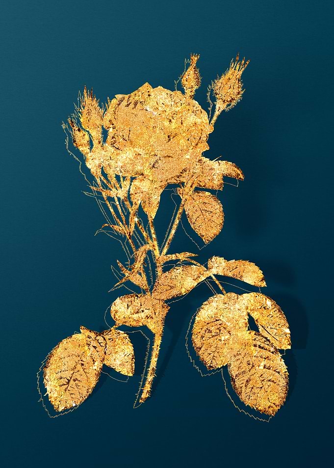Gold Teal Vintage Florals
