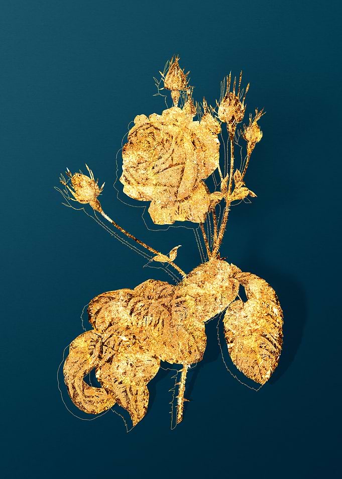 Gold Flowers on Teal