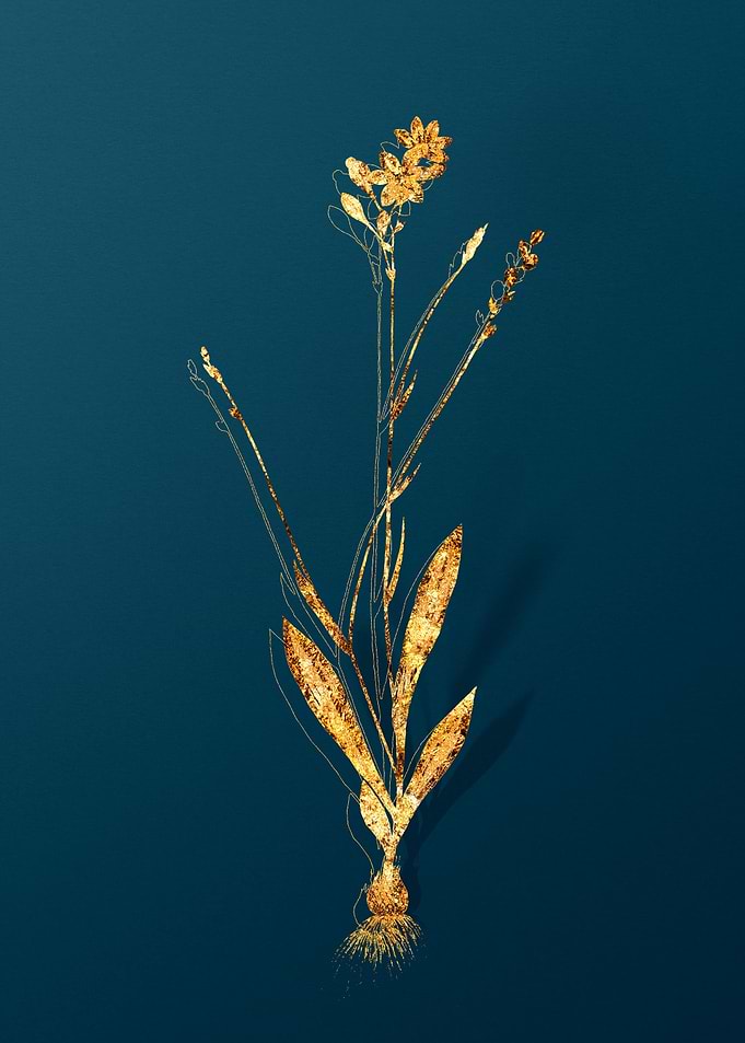 Gold Antique Flowers Teal