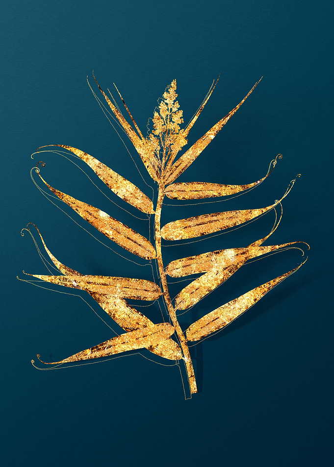 Gold Flower on Teal Blue