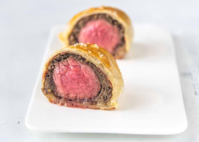 Portion of beef Wellington