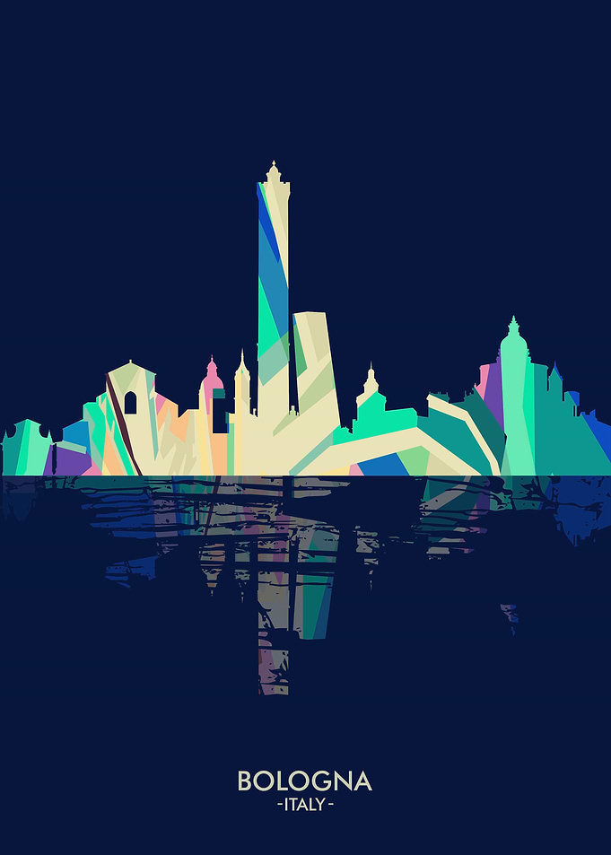 Bologna light skyline city