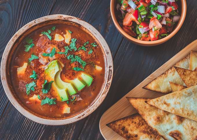 Bowl of spicy Mexican soup