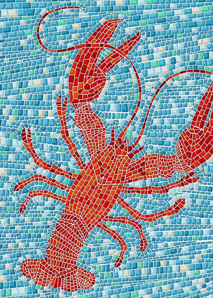 Red shellfish mosaic