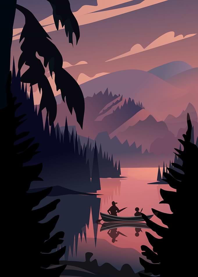 sunset in middle of lake
