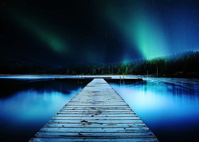 Lake during aurora