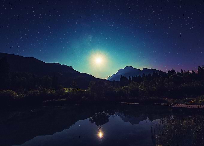 Night landscape with moon