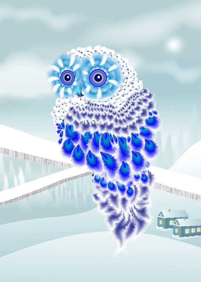 Winter blue owl resting