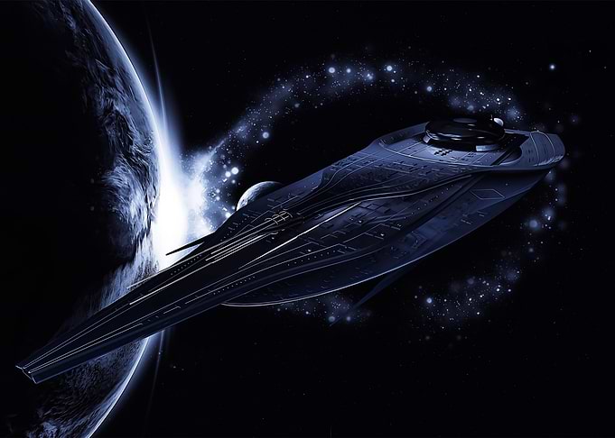 Spaceship orbiting planet