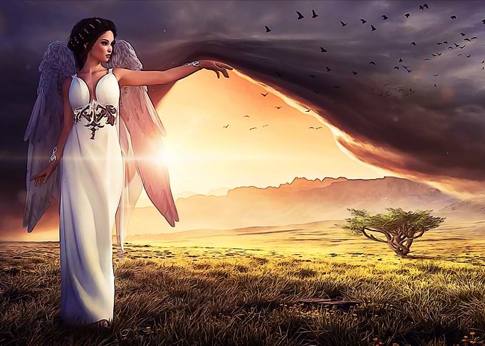 Woman angel and horizon