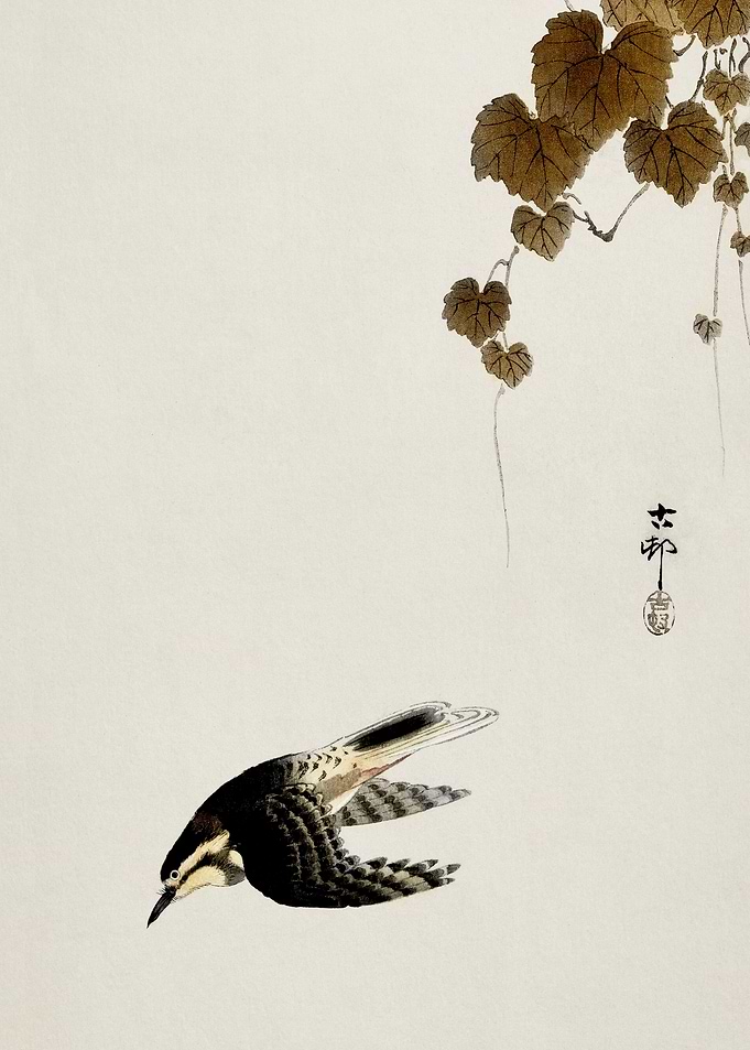 Bird mid flight woodblock