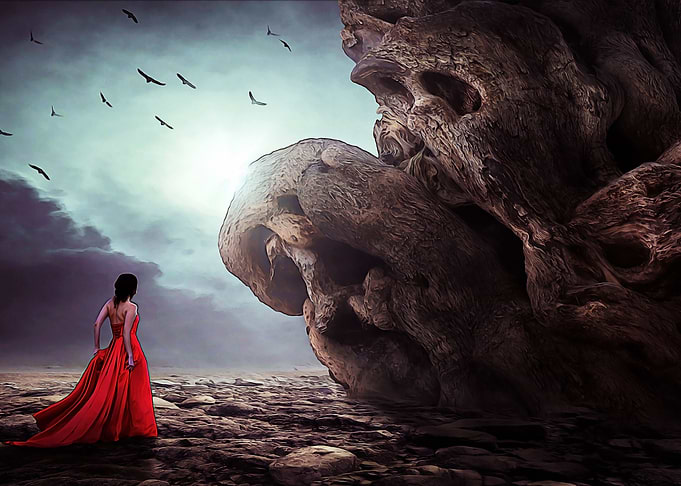 Woman in red dress