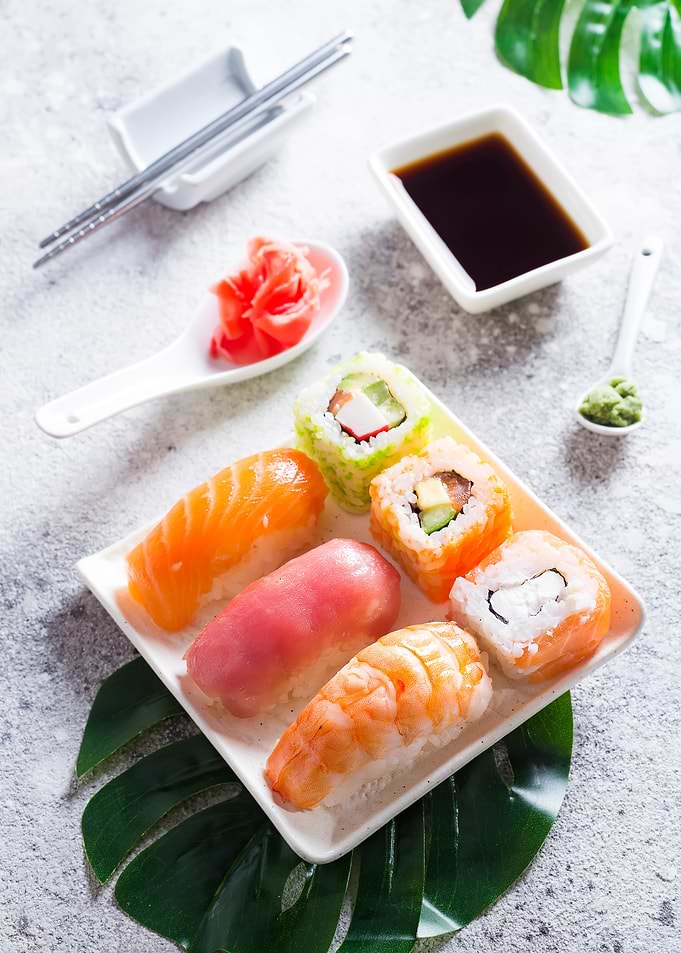 Set of sushi and maki