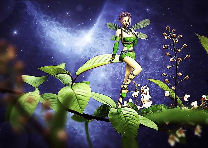 Fairy posed on a leaf