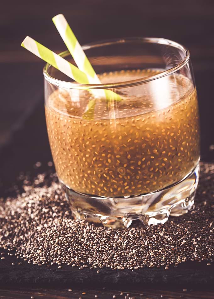Glass of juice with chia