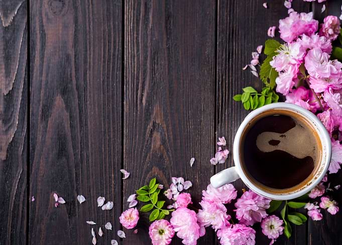 flowers with a coffee